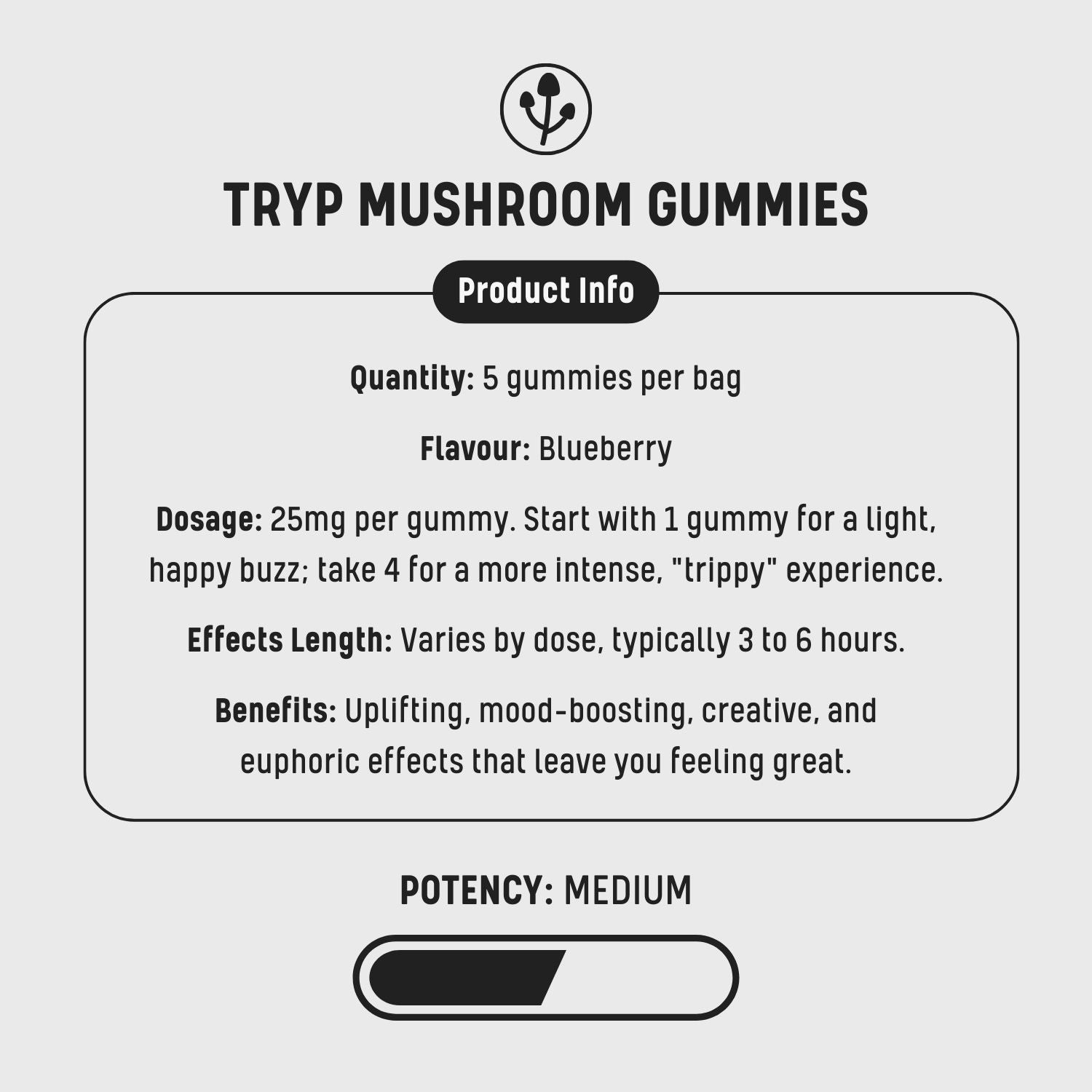 Tryp Mushroom Gummies (25mg) - Blueberry